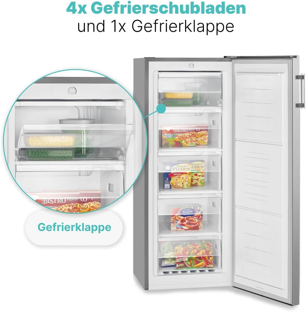 Bomann großer Gefrierschrank freistehend | 165 Liter Nutzinhalt für Lebensmittel | 5 Schubladen | Freezer Eisschrank Froster | wechselbarer Türanschlag inkl. Eiswürfelschale | GS 7317.1 weiß