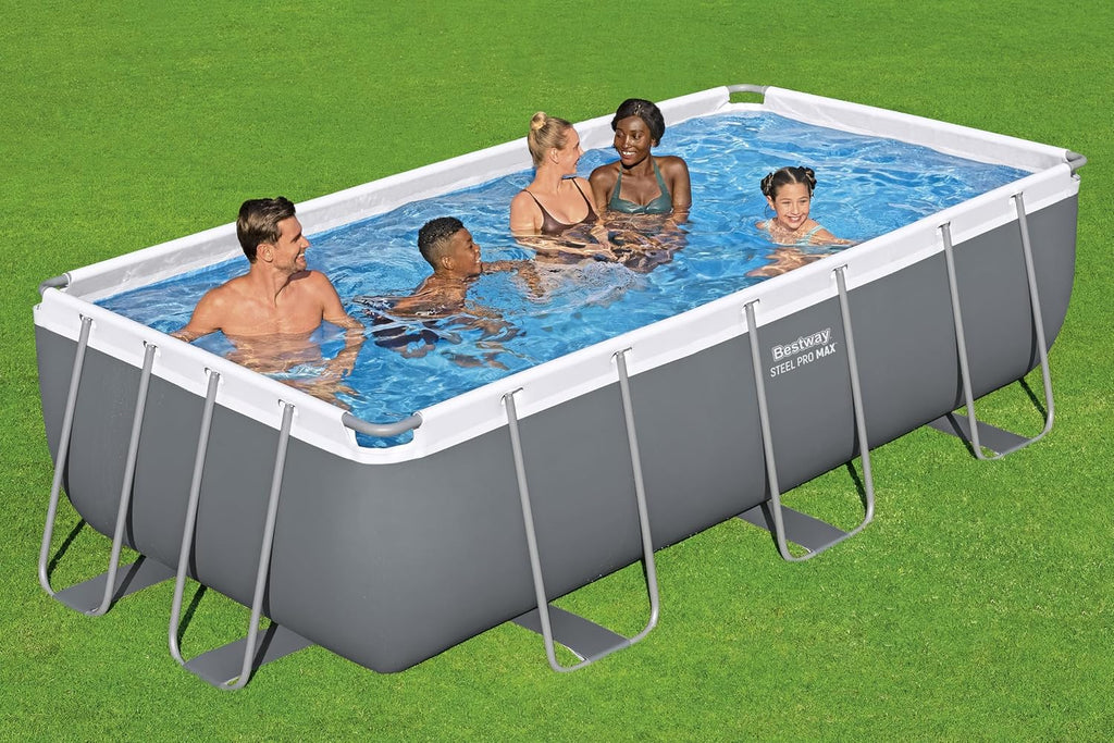 Bestway Power Steel Frame Pool Set mit Filterpumpe 404 x 201 x 100 cm, grau, eckig