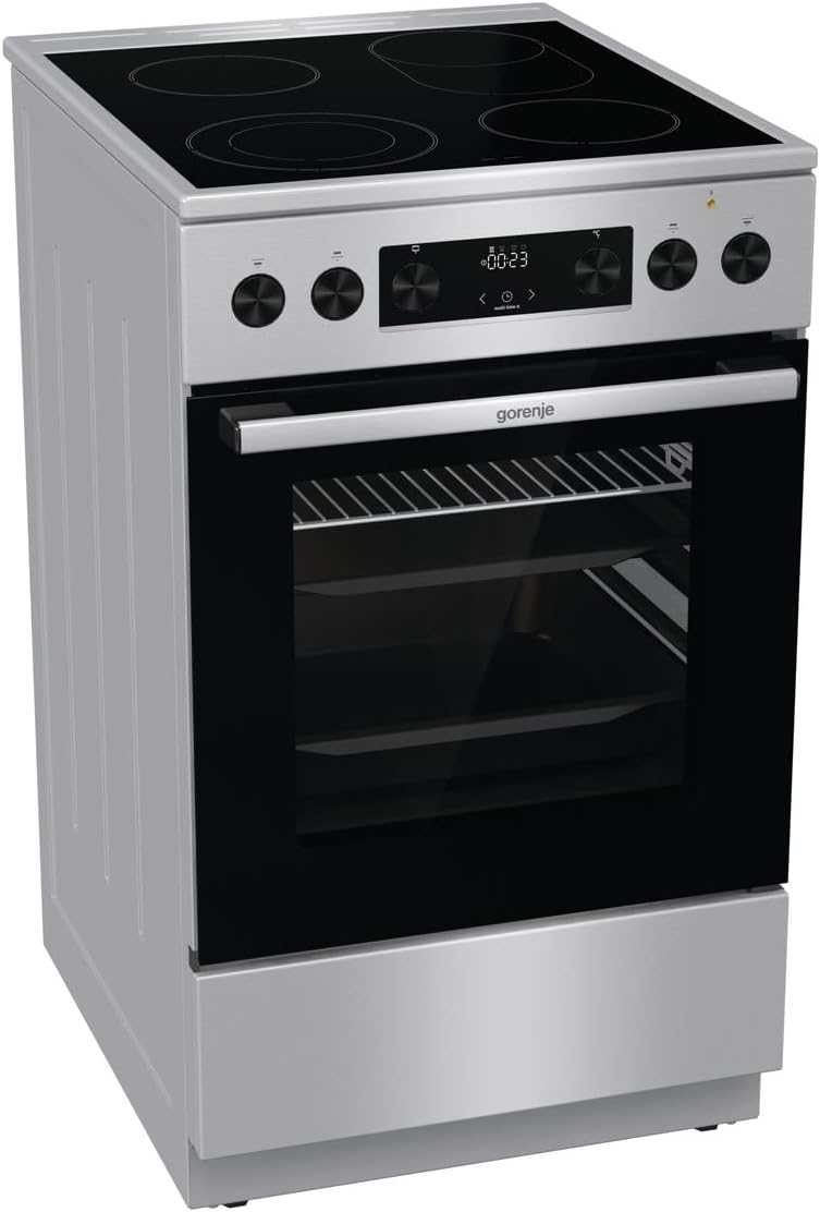 Gorenje GECS5C70XPA Elektro-Standherd mit Glaskeramik-Kochfeld / 50cm / 70 Liter/GentleClose/Schnellaufheizung/AirFry/ExtraSteam/Pizzamodus 300°C/Teleskopauszüge/AquaClean/BräterZone/schwarz