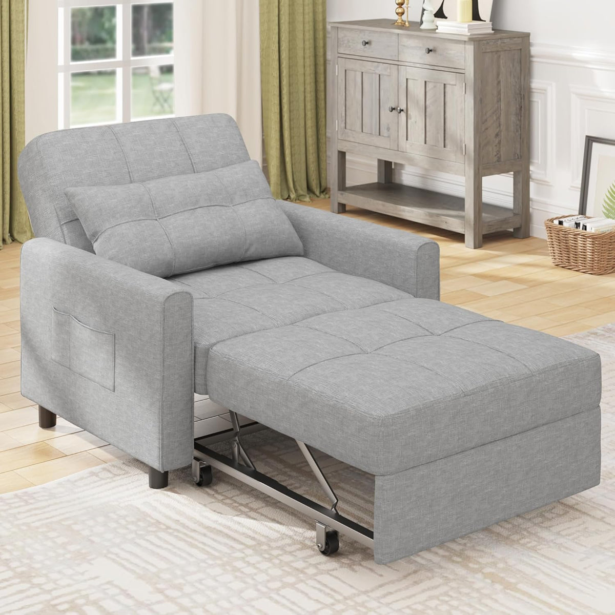 Bealife Relaxsessel, Schlafsessel mit Verstellbarer Rückenlehne, Fernsehsessel, Klappbares Schlafsofa, Relaxsessel fürs Wohnzimmer,Schlafzimmer (Hellgrau)