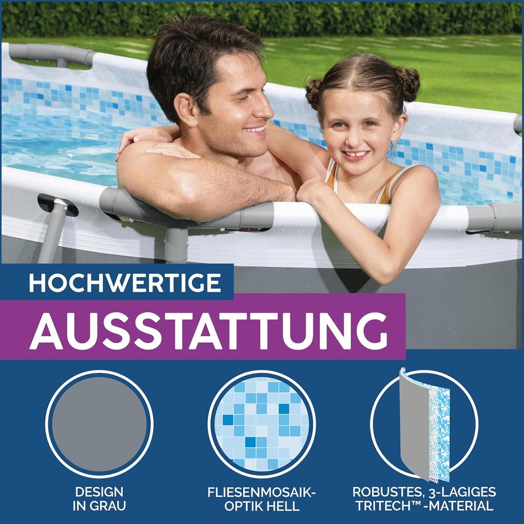 Bestway Power Steel Frame Pool Set, oval, mit Filterpumpe 305 x 200 x 84 cm, grau, 5614A