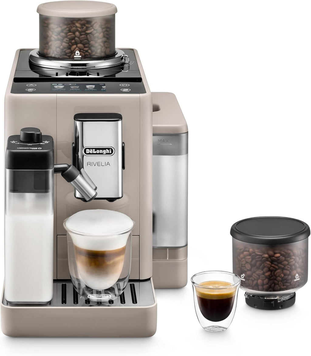 De'Longhi Rivelia EXAM440.55.W Kaffeevollautomat mit LatteCrema Milchsystem, Wechselbarer Bohnenbehälter, 16 Kaffee- & Milchgetränke auf Knopfdruck, Extra-Shot-Funktion, 3,5 Touch-Display, Weiß