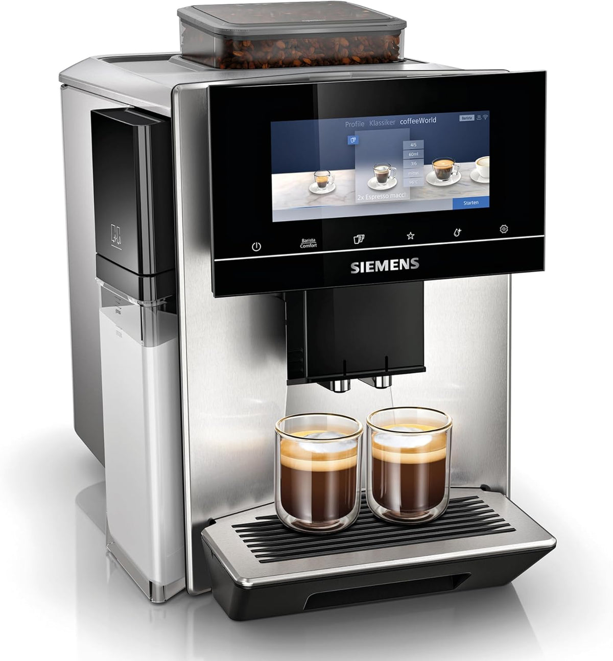 Siemens Kaffeevollautomat EQ900 TQ903D03, App-Steuerung, intuitives Full-Touch-Display, Barista-Modus, AromaBoost, Geräuschreduzierung, Premiummahlwerk, automatische Dampfreinigung, 1500 W, edelstahl