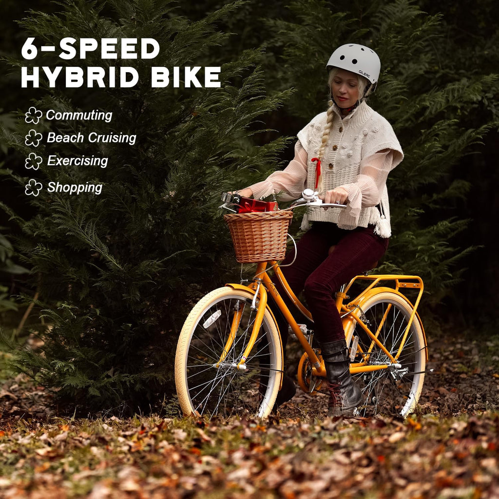 Glerc Missy 20 24 26 Zoll Mädchen City 6-Gang Hybrid Cruiser Fahrrad mit Weidenkorb für Jugend über 6-Jahre alt, mehrere Farben