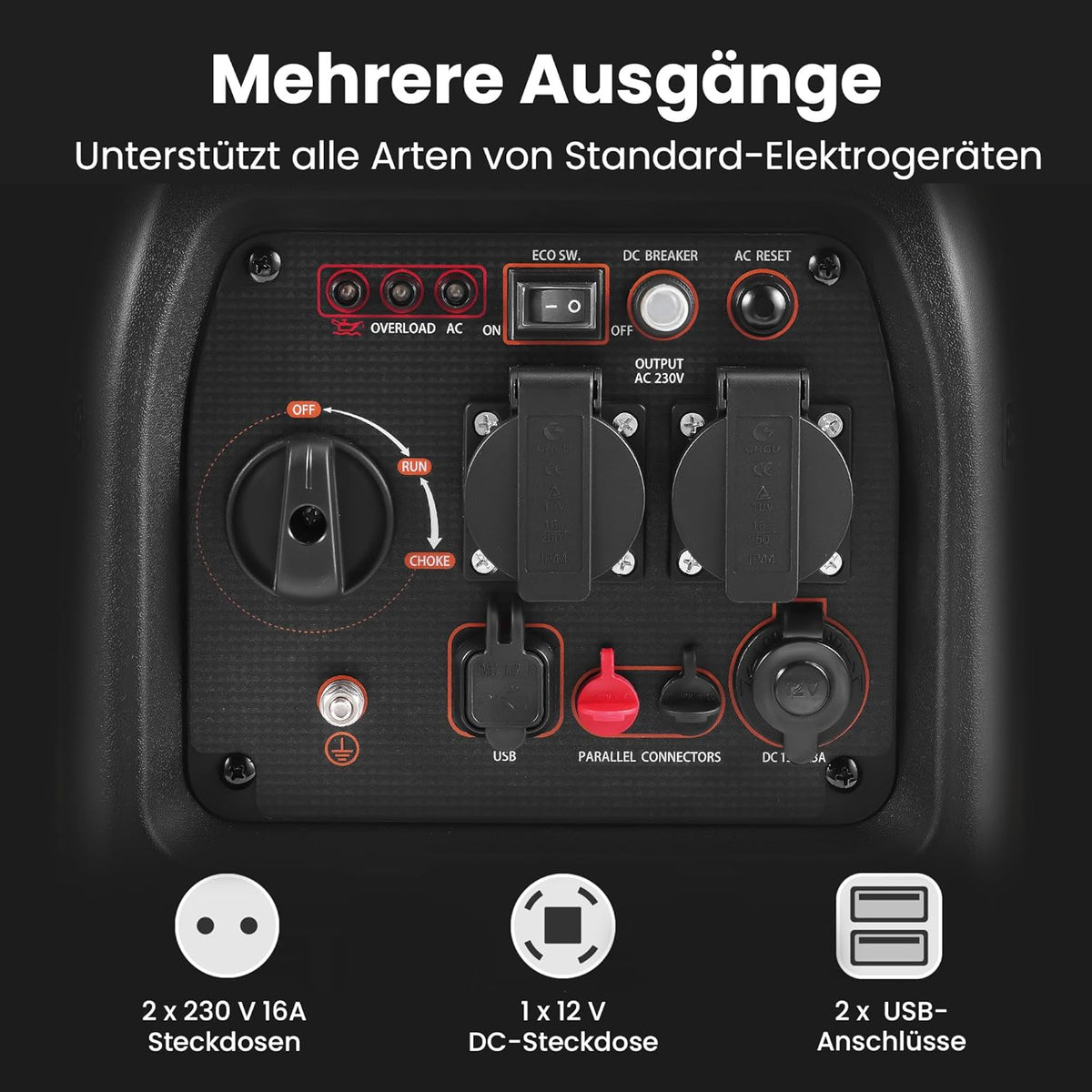 maXpeedingrods Inverter Stromerzeuger 3500W Superleise, Leicht und Mobil Benzin Notstromaggregat Stromgenerator, ECO-Modus mit 2x 230V / 2x USB / 1x 12V DC Steckdosen für RV Camping Festivals, Reise