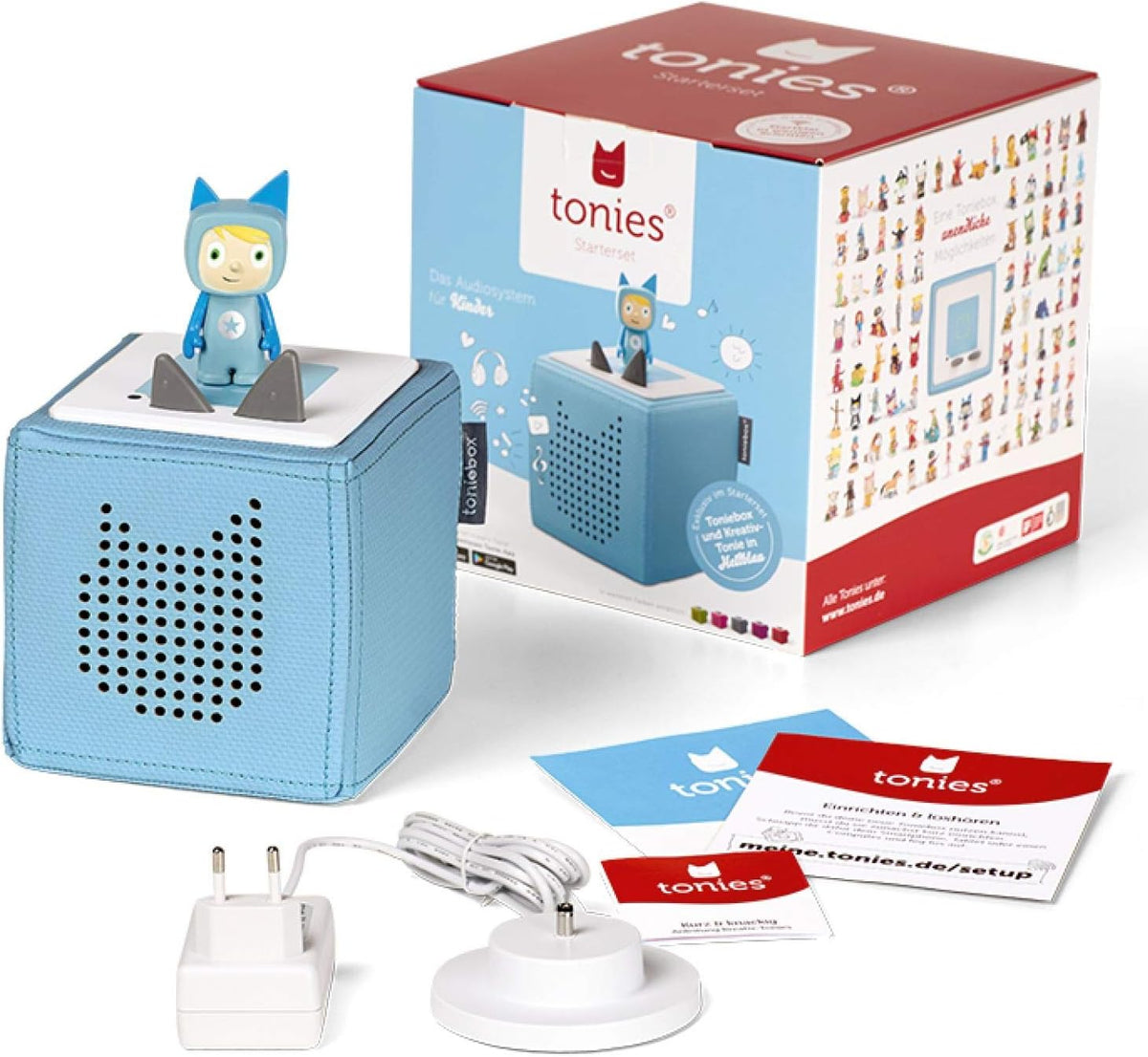 Toniebox Extrapack – Toniebox Starterset Blau mit Kreativtonie + 4 x Disney Tierische Helden Hörfiguren, Audioplayer für Hörbücher und Lieder, kabellose Musikbox mit Disney Hörspiel
