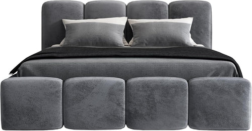A&J MöbelLand Polsterbett 140x200 mit Bettkasten und Lattenrost – DONA, Bett mit Matratze und Stauraum in Dunkelgrau