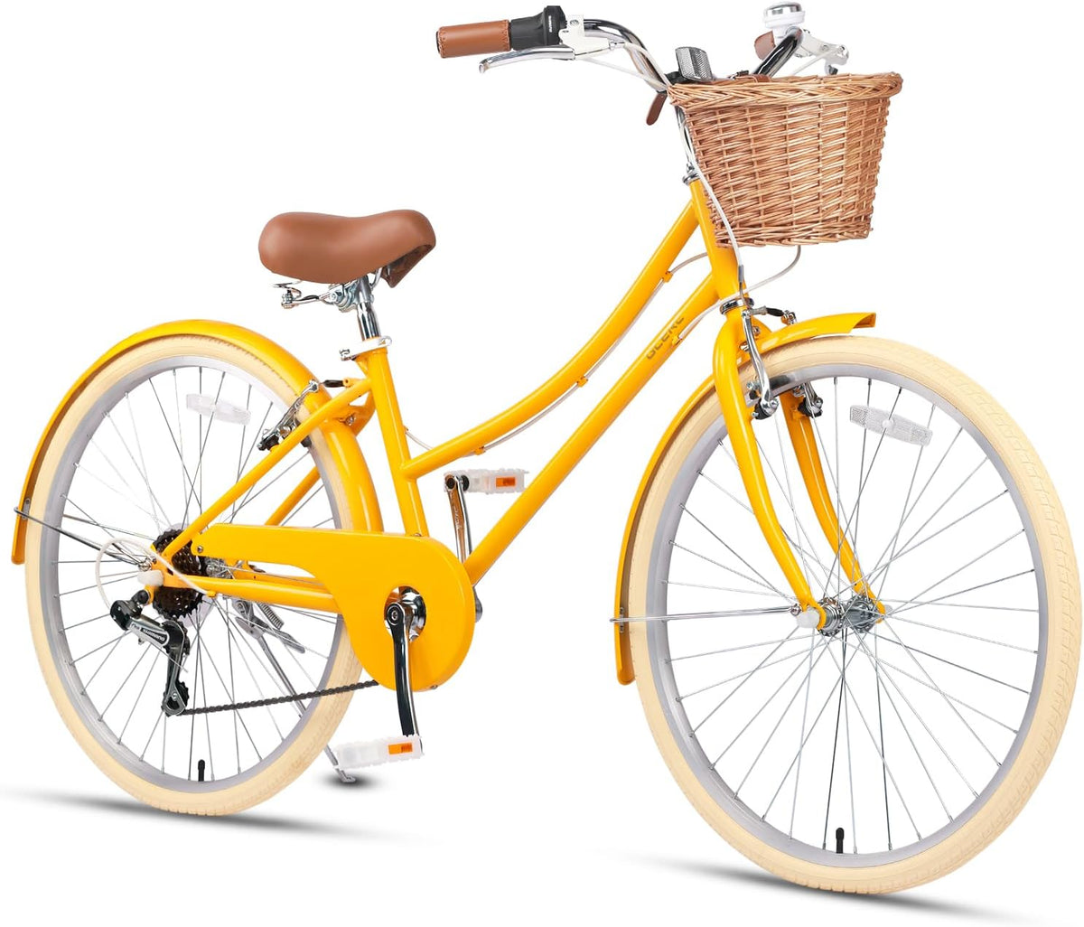 Glerc Missy 20 24 26 Zoll Mädchen City 6-Gang Hybrid Cruiser Fahrrad mit Weidenkorb für Jugend über 6-Jahre alt, mehrere Farben