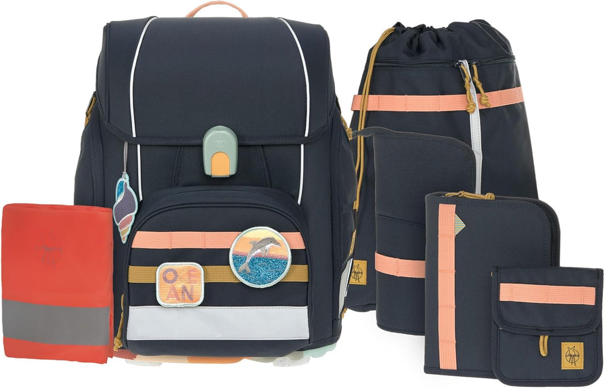 LÄSSIG 7-teiliges Schulranzen Set Kinder/School Set Boxy Unique Schwarz