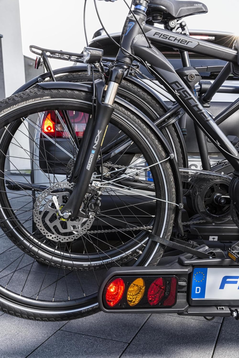 Fischer Kupplungs-Fahrradträger ProlineEvo 2, für 2 Fahrräder bis 60kg Nutzlast, E-Bike geeignet, vormontiert, abschließbar, faltbar