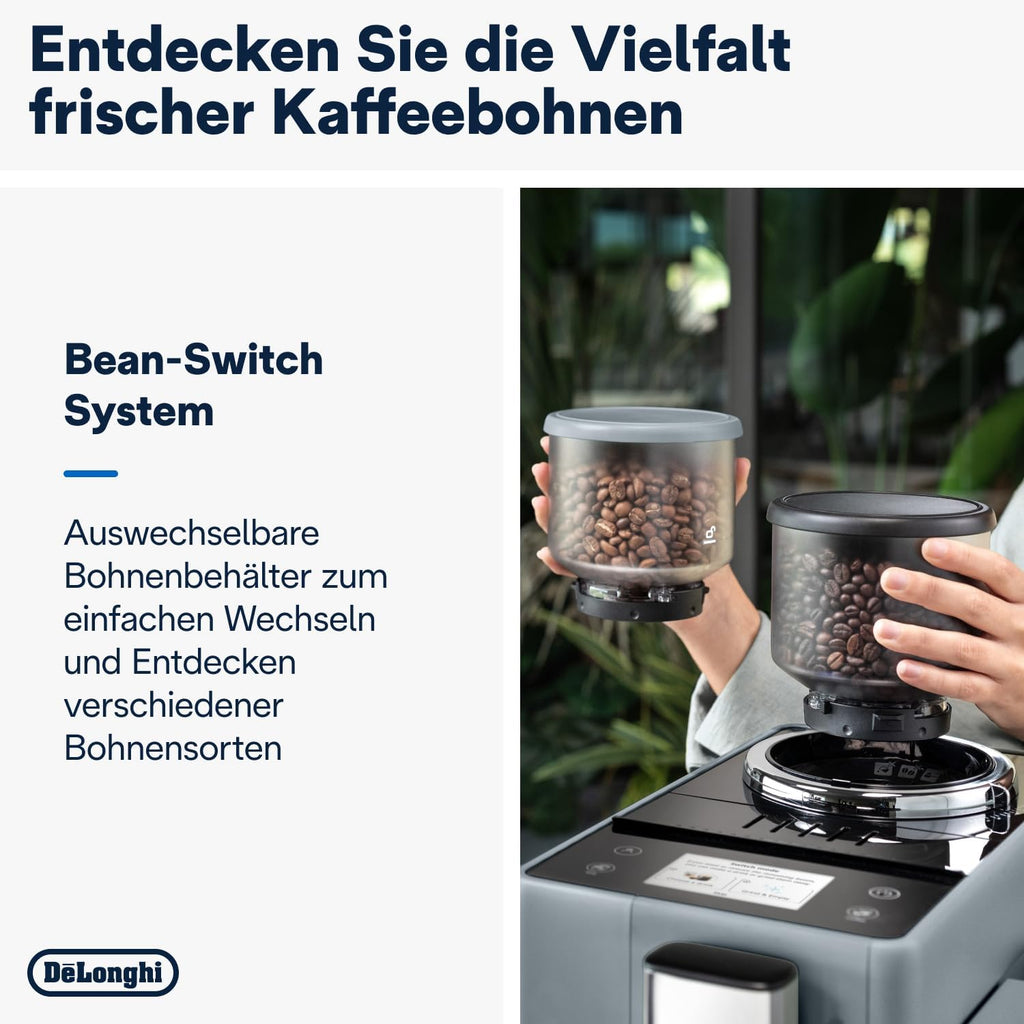 De'Longhi Rivelia EXAM440.55.W Kaffeevollautomat mit LatteCrema Milchsystem, Wechselbarer Bohnenbehälter, 16 Kaffee- & Milchgetränke auf Knopfdruck, Extra-Shot-Funktion, 3,5 Touch-Display, Weiß