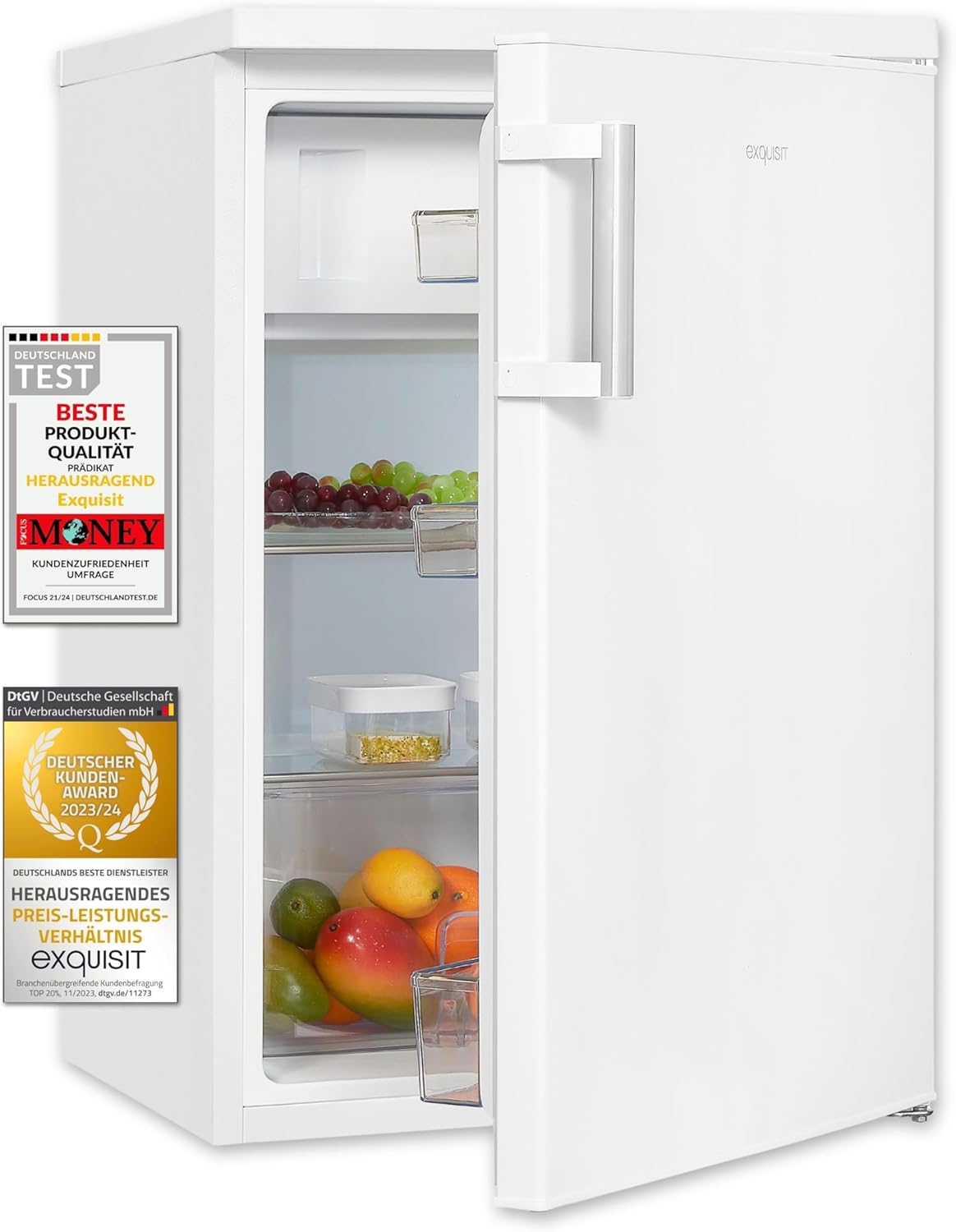 Exquisit Kühlschrank mit Gefrierfach, 120 Liter, 4-Sterne-Gefrierfach, Kühlschrank freistehend, KS516-4-H-010D weiss