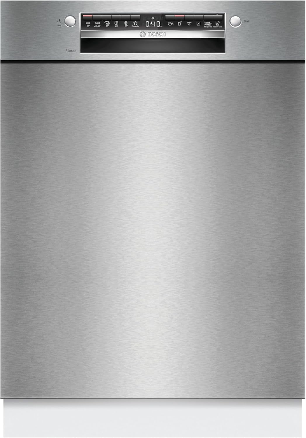 Bosch SMU4ETS08E, Serie 4, Smarter Unterbau-Geschirrspüler 60 cm, Besteckkorb, Spülmaschine mit Programmassistent, besonders Leise, höhenverstellbarer Oberkorb, Automatische Türöffnung, Edelstahl