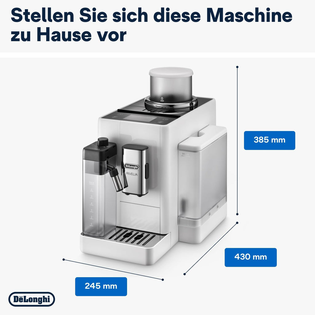 De'Longhi Rivelia EXAM440.55.W Kaffeevollautomat mit LatteCrema Milchsystem, Wechselbarer Bohnenbehälter, 16 Kaffee- & Milchgetränke auf Knopfdruck, Extra-Shot-Funktion, 3,5 Touch-Display, Weiß