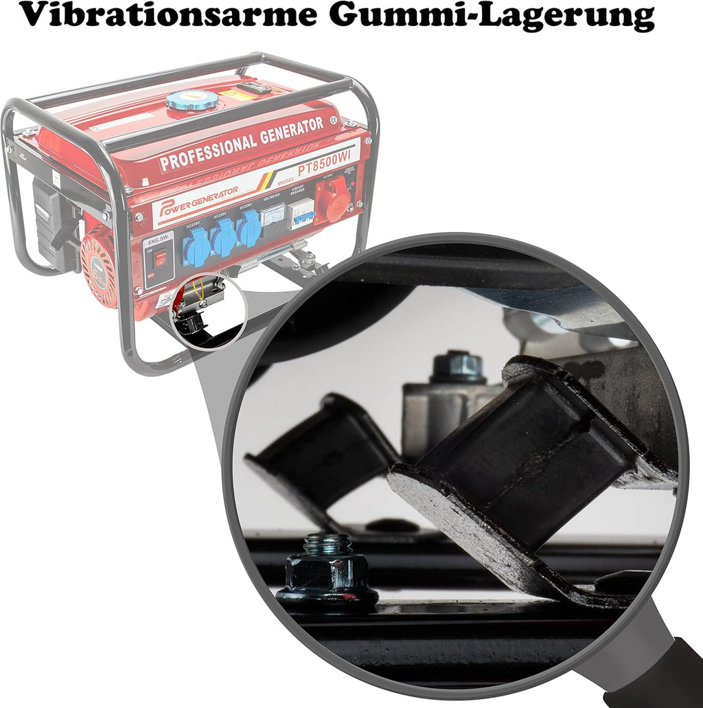 Stromgenerator mit Benzin | Stromerzeuger mit Zubehör | Notstromaggregat leise | 5 Steckdosen 3x 230V / 1x 400V / 1x 12 V | 6,5 PS (Stromgenerator mit Zugstarter)