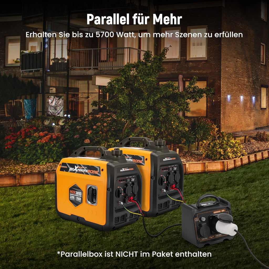 maXpeedingrods Inverter Stromerzeuger 3500W Superleise, Leicht und Mobil Benzin Notstromaggregat Stromgenerator, ECO-Modus mit 2x 230V / 2x USB / 1x 12V DC Steckdosen für RV Camping Festivals, Reise