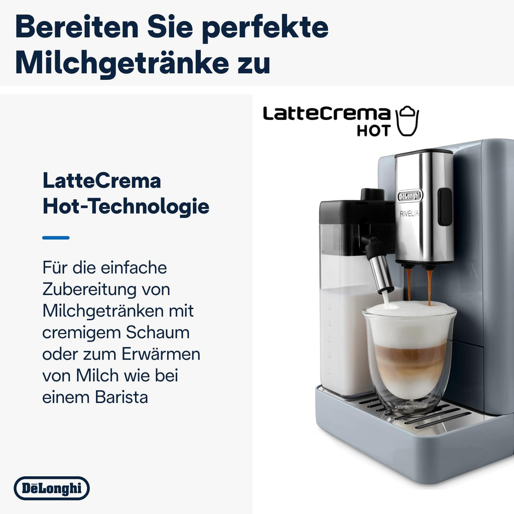 De'Longhi Rivelia EXAM440.55.W Kaffeevollautomat mit LatteCrema Milchsystem, Wechselbarer Bohnenbehälter, 16 Kaffee- & Milchgetränke auf Knopfdruck, Extra-Shot-Funktion, 3,5 Touch-Display, Weiß