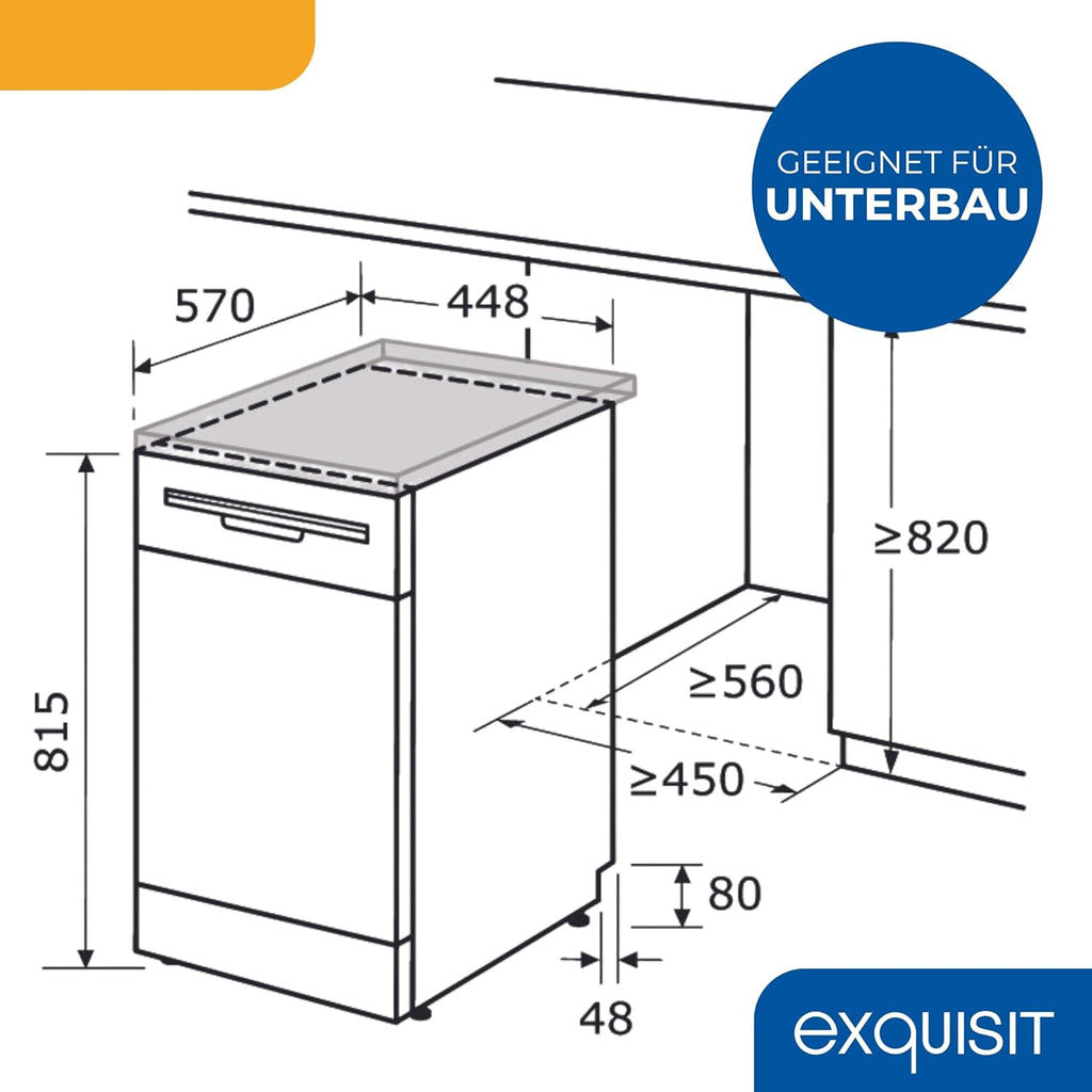 Exquisit Geschirrspüler, 9 Maßgedecke, Spülmaschine 45 cm, Power+, ECO-Modus, Geschirrspüler 45 cm, GSP59109-030E silber
