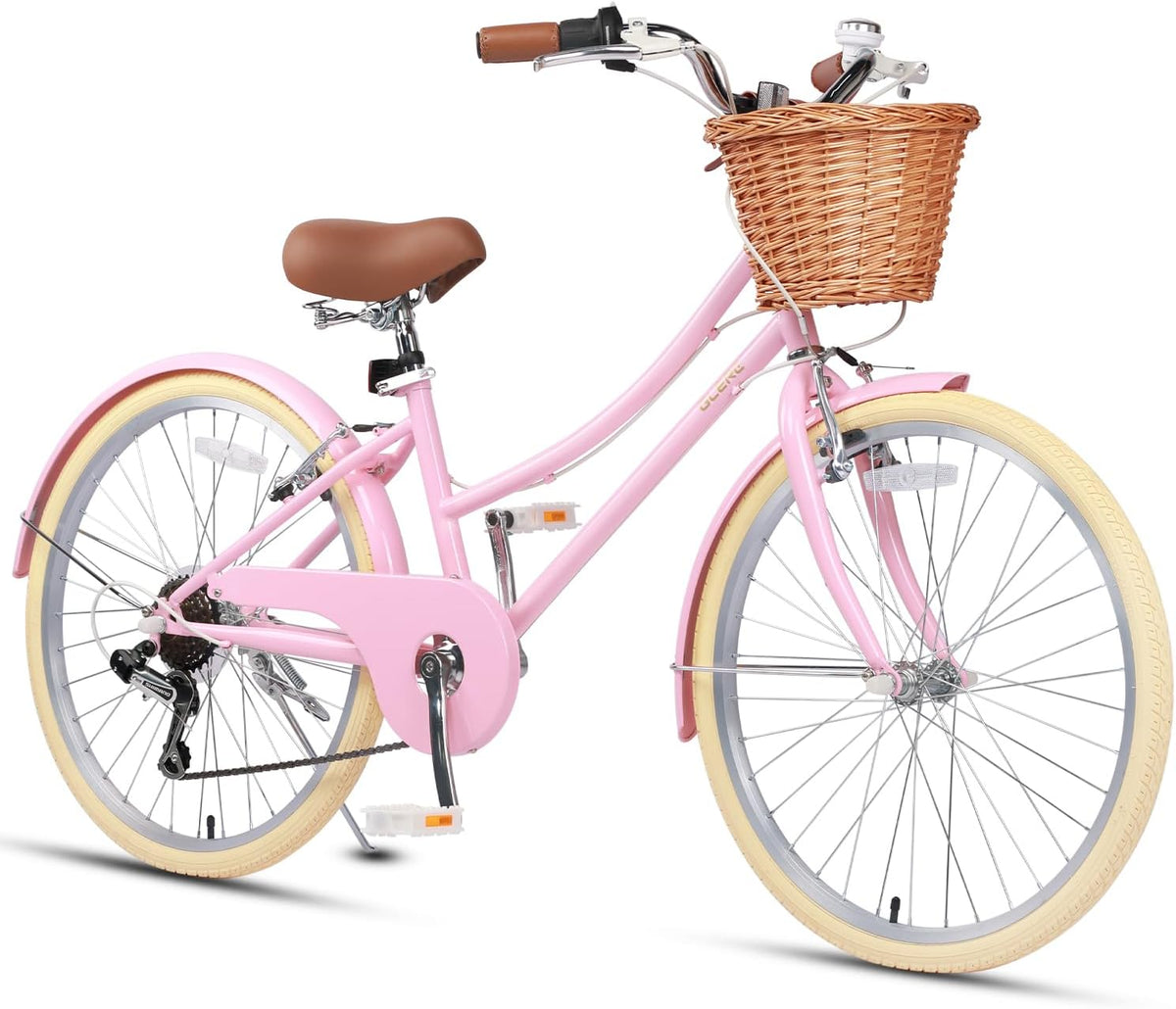 Glerc Missy 20 24 26 Zoll Mädchen City 6-Gang Hybrid Cruiser Fahrrad mit Weidenkorb für Jugend über 6-Jahre alt, mehrere Farben