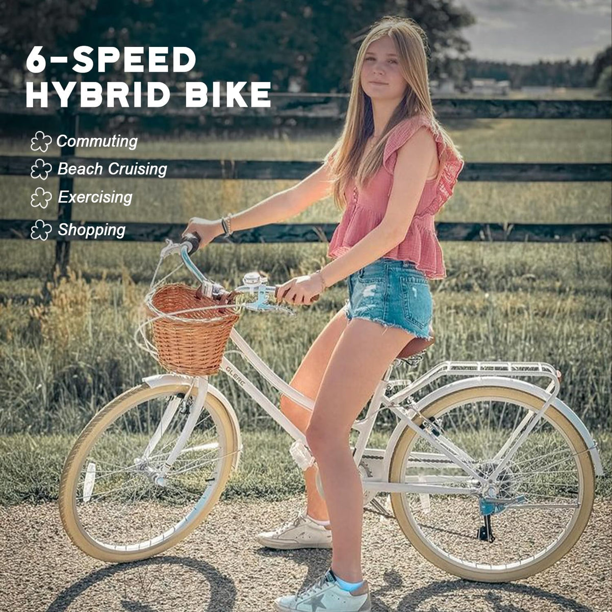 Glerc Missy 20 24 26 Zoll Mädchen City 6-Gang Hybrid Cruiser Fahrrad mit Weidenkorb für Jugend über 6-Jahre alt, mehrere Farben